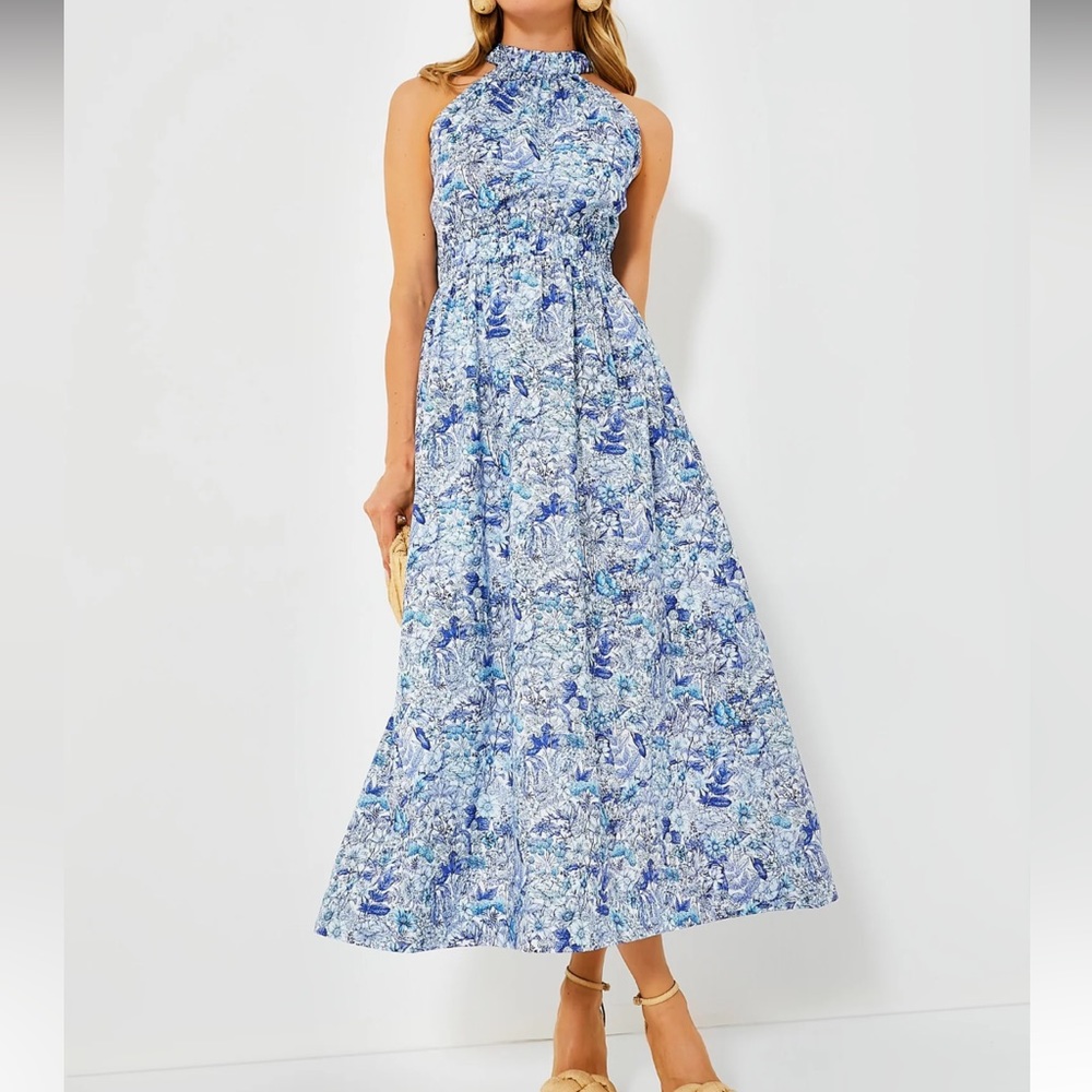 Tuckernuck NWT Blue Floral High Neck Heidi Midi Dress